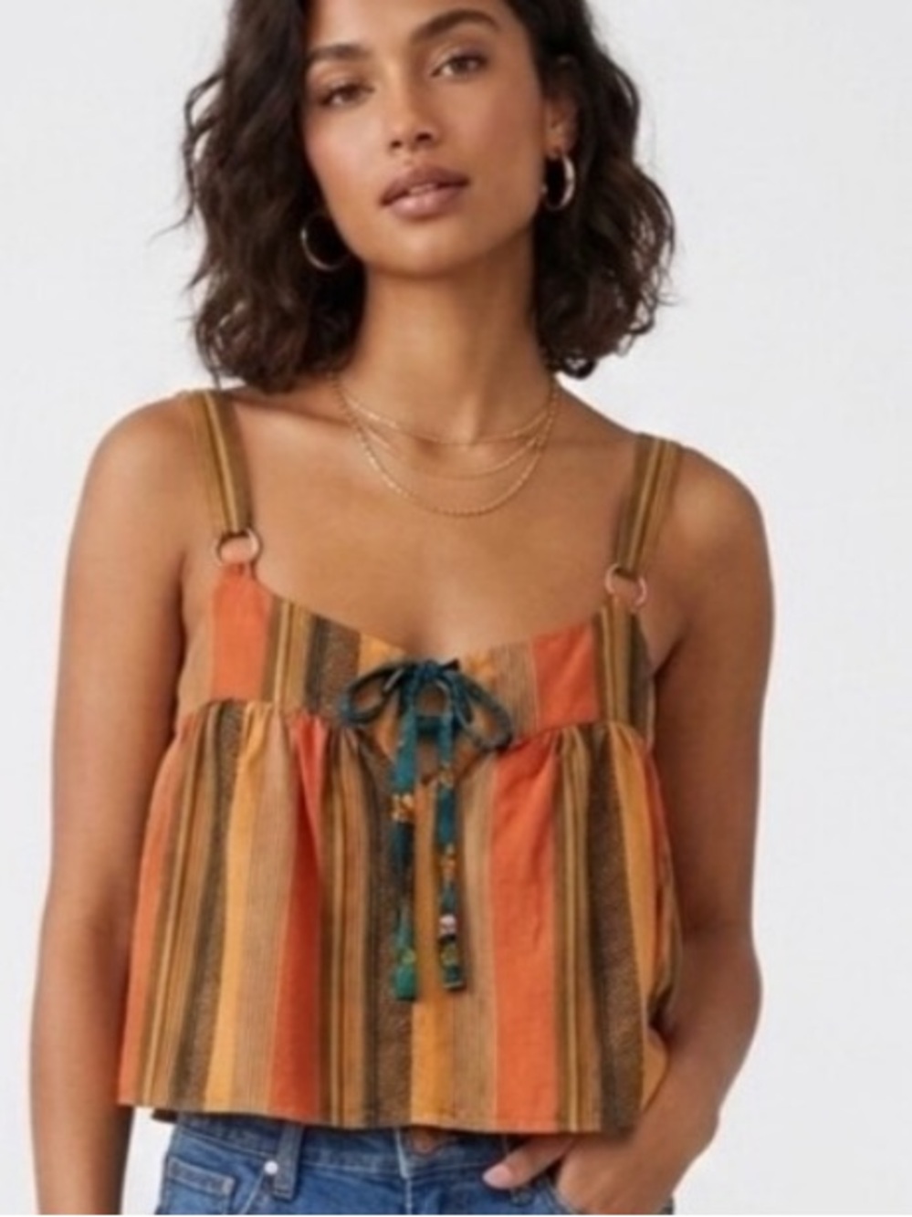 NATURAL LIFE Cara Top Striped Crop Top Cami Boho Adjustable Straps S